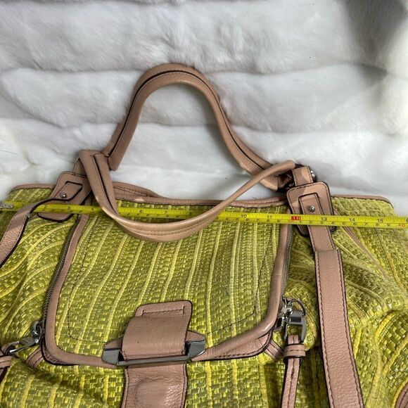 KOOBA Green fabric & raffia weave with tan leather straps & trims shoulder bag - Picture 7 of 14
